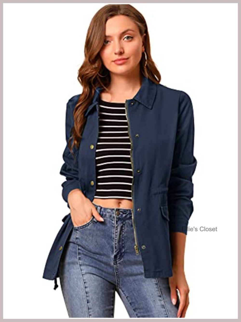 Women's Cotton Utility Jacket Zip Up Drawstring Waist Canvas Coat